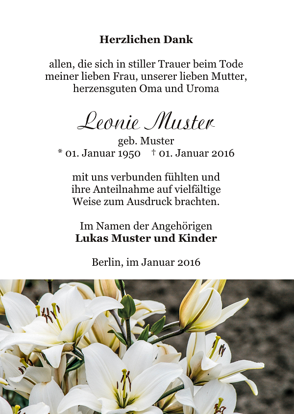 Danksagungen Trauer
